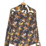 Blue and Orange Floral Printed Silk-blend Long Sleeves Over Shirt / LA PRESTIC OUISTON - Size 1