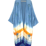 Blue and Orange Ombre Palm Tree Embellished Raw Silk Abaya / SANAH YASIN - One Size