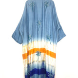 Blue and Orange Ombre Palm Tree Embellished Raw Silk Abaya / SANAH YASIN - One Size