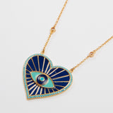 Blue and Turquoise Enamel Big Heart Pendant Necklace / SHIREL BELLAICHE