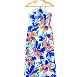 Blue Birds Print Linen Blend Halter Neck Midi Dress / FARM RIO - Size S