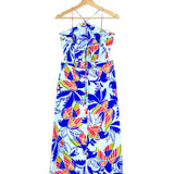 Blue Birds Print Linen Blend Halter Neck Midi Dress / FARM RIO - Size S