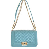 Blue CHANEL BOY Medium Caviar Leather Flap Bag / CHANEL - Size 25 cm