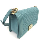 Blue CHANEL BOY Medium Caviar Leather Flap Bag / CHANEL - Size 25 cm