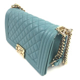 Blue CHANEL BOY Medium Caviar Leather Flap Bag / CHANEL - Size 25 cm