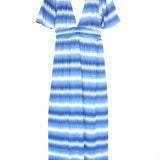 Blue Chevron Knitted Short Sleeves Maxi Dress