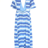 Blue Chevron Knitted Short Sleeves Maxi Dress