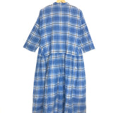 Blue Cotton Checkered Midi Dress / MII AUX 1001 NUITS - Size S