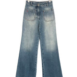 Blue Denim ALINA Studs Embellished High-rise Wide-leg Jeans / VICTORIA BECKHAM - Size 26