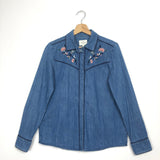 Blue Denim Floral Embroidered Shirt / SEZANE - Size 38