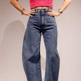 Blue Denim High Waist Round Barrel Jeans / ALAIA - Size 34