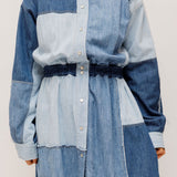 Blue Denim Patchwork Long Sleeves Mini Dress / DOLCE & GABBANA - Size 36