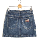 Blue Distressed-Finish Cotton Denim Mini Skirt / DOLCE & GABBANA - Size 42 IT