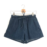 Blue Drawstring Waistband V Gold Tone Logo Denim Shorts / VALENTINO - Size 36