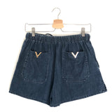 Blue Drawstring Waistband V Gold Tone Logo Denim Shorts / VALENTINO - Size 36