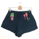 Blue Embroidered Cotton Mini Shorts - One Size