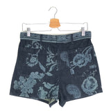 Blue Floral and Paisley Print Denim Shorts / CHRISTIAN DIOR - Size 40