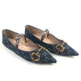 Blue GG Denim Pointed Toe Ballerina Flats / GUCCI - Size 37