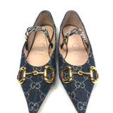 Blue GG Denim Pointed Toe Ballerina Flats / GUCCI - Size 37