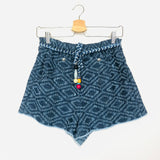 Blue Indigo Geometric-pattern Drawstring-waist Shorts / MAJE - Size 38