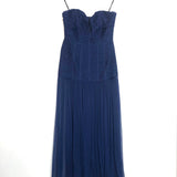 Blue ISOLA Strapless Chiffon Ruched Midi Dress / SHONA JOY - Size 36