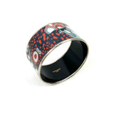 Blue Multicolor Printed Enamel Palladium-Plated Extra Wide (3,5cm) Bangle / HERMES - Size 19