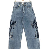 Blue Palm Trees Embroidered Barrel Jeans / SANDRO - Size 36