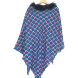 Blue Printed Touch of Fur Silk and Wool Shawl / FENDI