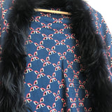 Blue Printed Touch of Fur Silk and Wool Shawl / FENDI