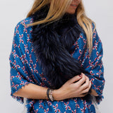 Blue Printed Touch of Fur Silk and Wool Shawl / FENDI