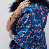 Blue Printed Touch of Fur Silk and Wool Shawl / FENDI