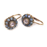 Blue Sapphires and Pink Stone Leverback Flower Earrings / ROSA MARIA