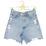 Blue STELLA Distressed Organic Cotton Long Denim Shorts / AGOLDE - Size 27