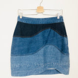 Blue Stretch Denim Wavy Patchwork Mini Skirt / GANNI - Size 38