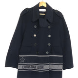 Blue Striped Double Breasted Logo Wool Peacoat / CHRISTIAN DIOR - Size 38