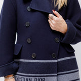 Blue Striped Double Breasted Logo Wool Peacoat / CHRISTIAN DIOR - Size 38