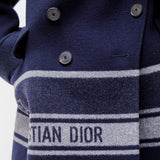 Blue Striped Double Breasted Logo Wool Peacoat / CHRISTIAN DIOR - Size 38