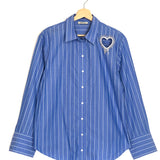 Blue Striped LOVELY Heart Cutout Long Sleeves Shirt / SANDRO - Size 1