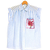 Striped Sequined Palm Embroidered Cotton Short Sleeves Shirt / INSPIRATION STUDIO