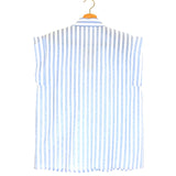 Striped Sequined Palm Embroidered Cotton Short Sleeves Shirt / INSPIRATION STUDIO