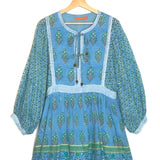 Blue Summer Hand Blocked Print Balloon Sleeves Mini Dress / OLIPHANT - Size M