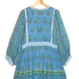 Blue Summer Hand Blocked Print Balloon Sleeves Mini Dress / OLIPHANT - Size M