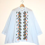 Blue Thin Striped Floral Embroidered Oversized  Shirt / V.DE.VINSTER - Size M