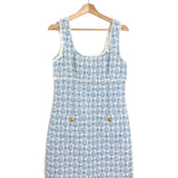 Blue Tweed Gold Metallic Trim Bodycon Mini Dress / SANDRO - Size 38