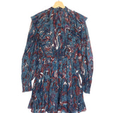 Blue VIENNE Bird of Paradise Printed Lurex Stripe Mini Dress / ULLA JOHNSON - Size US 4