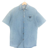 Blue Washed Logo-embossed Denim Playsuit / PRADA - Size 40 IT