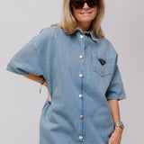 Blue Washed Logo-embossed Denim Playsuit / PRADA - Size 40 IT