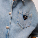 Blue Washed Logo-embossed Denim Playsuit / PRADA - Size 40 IT