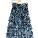 Blue/Black Paisley Floral-print  Tiered Midi Skirt / THE KOOPLES - Size 1