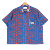 Blue/Orange Paisley Print Pocket Embroidered Cotton Shirt / MONOKI - One Size